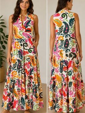 Beautiful colorful summer dress CeCe Dress NWT floral tiered maxi